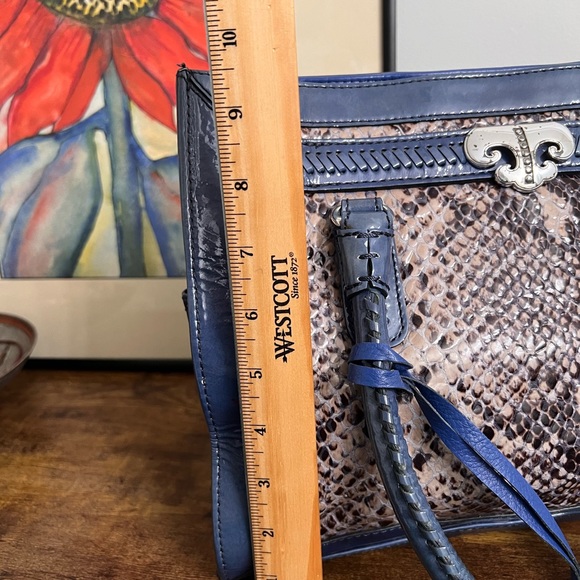 Brighton Renault Python & Blue Patent Leather Purse E837912 Hobo Shoulder Bag - Picture 9 of 14